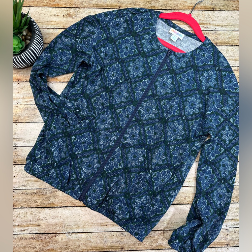 Blue Floral Mosaic Kids Jacket (vaulted LuLaRoe Monroe, vintage LLR) green